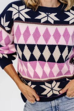 Discount Baltic Born Zermatt Sweater | Navy + Pink Print Navy+PinkPrint