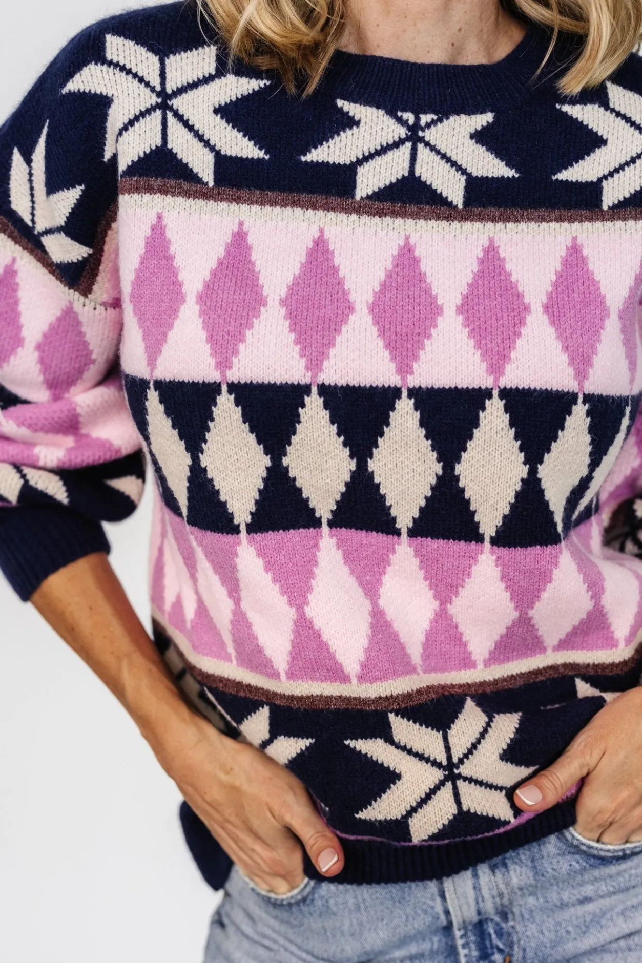 Discount Baltic Born Zermatt Sweater | Navy + Pink Print Navy+PinkPrint